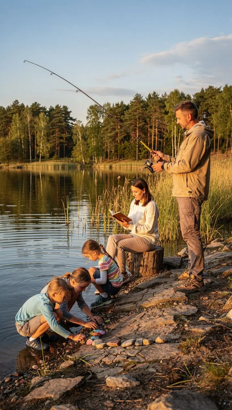 A rental car parked at a scenic overlook, with travelers enjoying the breathtaking view of Latvia's diverse landscapes.